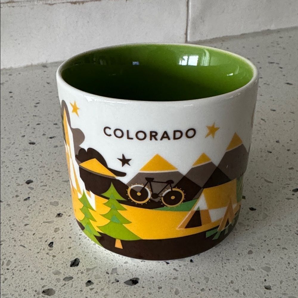 Starbucks You Are Here Collection 2015 Colorado Ceramic Mug Green Interior 14oz